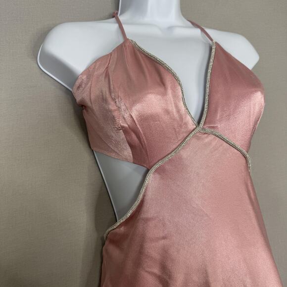 Bardot Dress Womens 8 Blush Pink Rome Diamonte Slip Cutout Maxi Gown Prom Formal - Picture 3 of 16